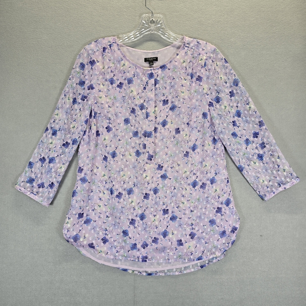 Talbots Top  SP Crepe Purple Floral Violet Lined Blouse Womens Long Sleeve